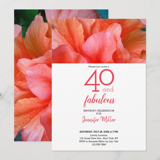 40 and Fabulous Tropical Flower Photo Birthday Invitation (Front/Back)