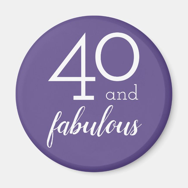 40 and Fabulous | Violet and White Typography Magnet (Front)