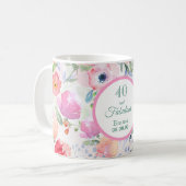 40 and fabulous watercolored pink flowers boho coffee mug (Front Left)