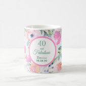40 and fabulous watercolored pink flowers boho coffee mug (Center)