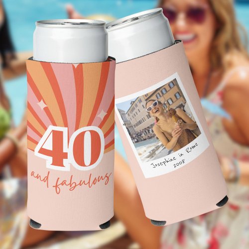 40 and fabulous WITH PHOTO retro birthday Seltzer Can Cooler