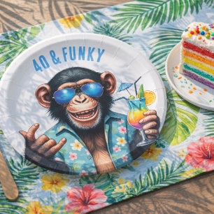 40 and Funky Summer Monkey 40th Birthday Paper Plates