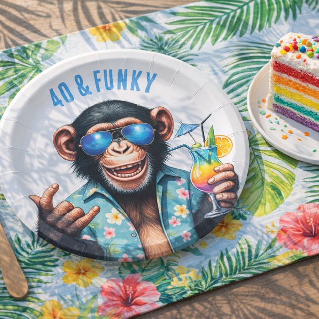 40 and Funky Summer Monkey 40th Birthday Paper Plates (40 and Funky Summer Monkey 40th Birthday Paper Plates)