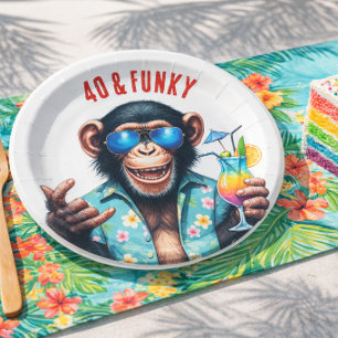 40 and Funky Summer Monkey 40th Birthday Paper Plates