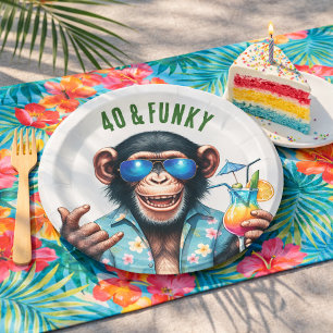 40 and Funky Summer Monkey 40th Birthday Paper Plates
