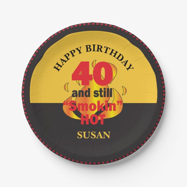 40 and Still Smokin Hot | 40th Birthday Paper Plates (Front)