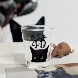 40 Birthday Black Cat Art Personalized Age Shot Glass
