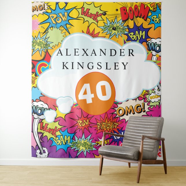40 BIRTHDAY Comic Pop Art Speech Bubble Retro Tapestry (In Situ)