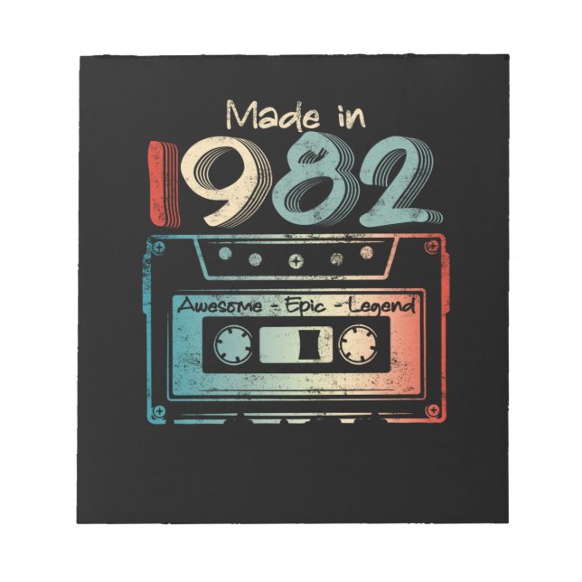 40 Birthday Gifts Year Old Made in 1982 Cassette Notepad (Front)