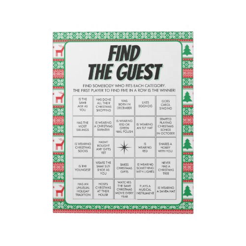 40 Christmas Find the Guest Bingo Games Notepad