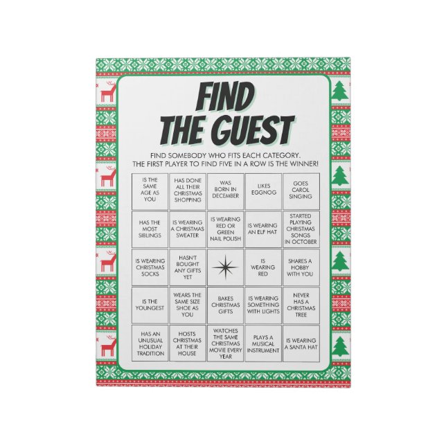 40 Christmas Find the Guest Bingo Games Notepad (Rotated)