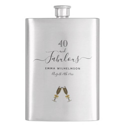 40 fabulous 40th birthday monogram script flask