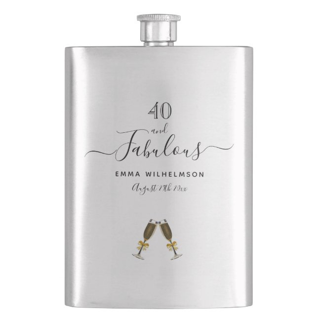 40 fabulous 40th birthday monogram script flask (Front)