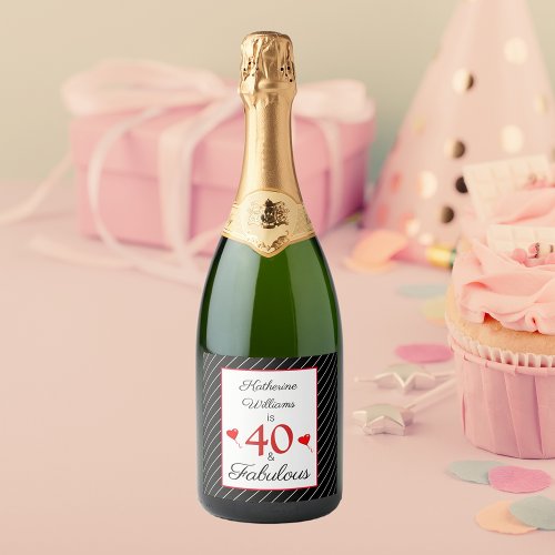40  Fabulous 40th Birthday Name Black  White Sparkling Wine Label