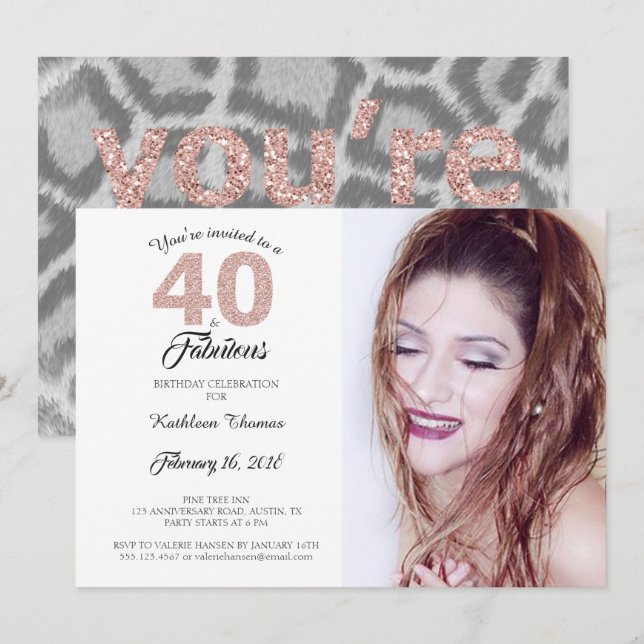 40 Fabulous 40th Birthday Party Photo Invitation (Front/Back)