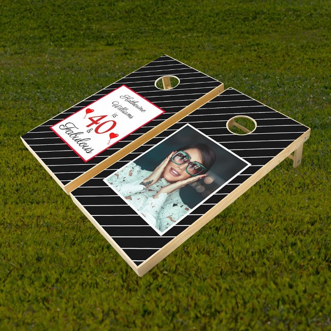 40 & Fabulous 40th Birthday Photo Black White Cornhole Set (40 & Fabulous 40th Birthday Photo Black White Cornhole Set)