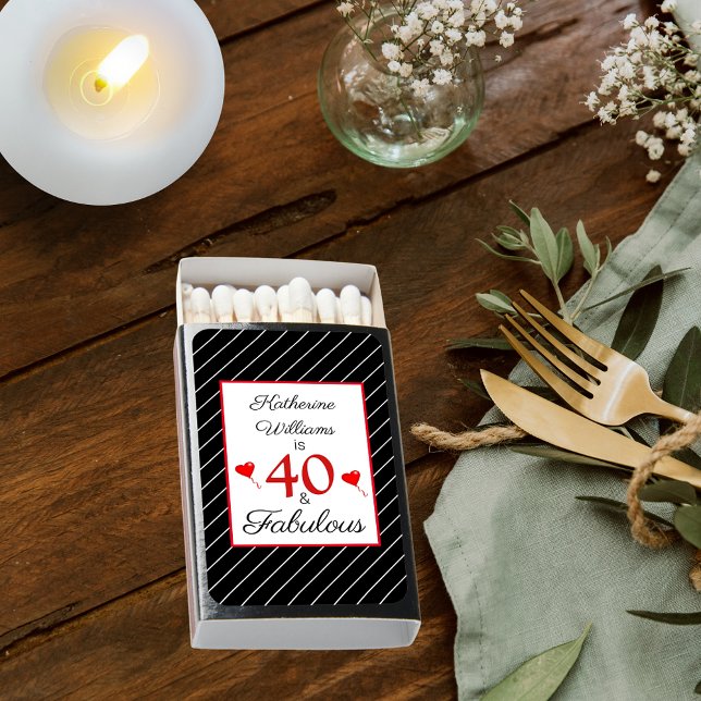 40 & Fabulous 40th Birthday Photo Black White Matchboxes (40 & Fabulous 40th Birthday Photo Black White Matchboxes)