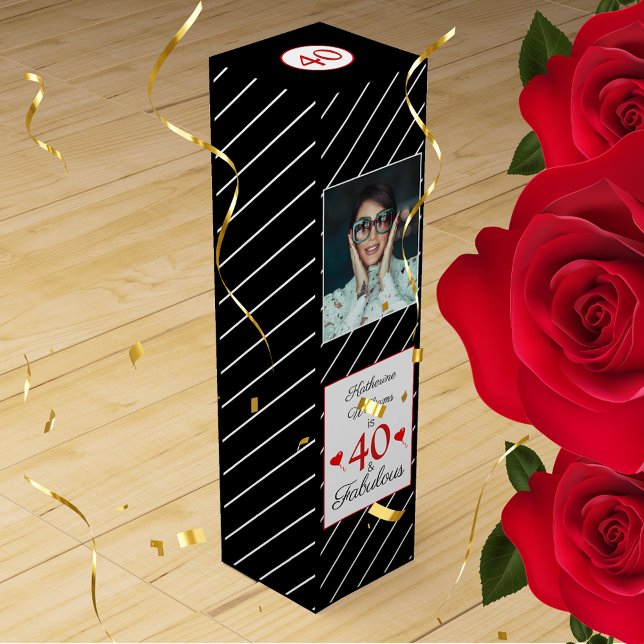 40 & Fabulous 40th Birthday Photo Black & White Wine Box (40 & Fabulous 40th Birthday Photo Black & White Wine Box)