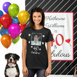 40 Fabulous 40th Birthday Photo Black White Womens T-Shirt<br><div class="desc">40 & Fabulous 40th Birthday Photo Black & White party item. Personalize with her or his photo and name. Black and white stripes pattern. The script style font and the colors can be changed when you Edit it.</div>