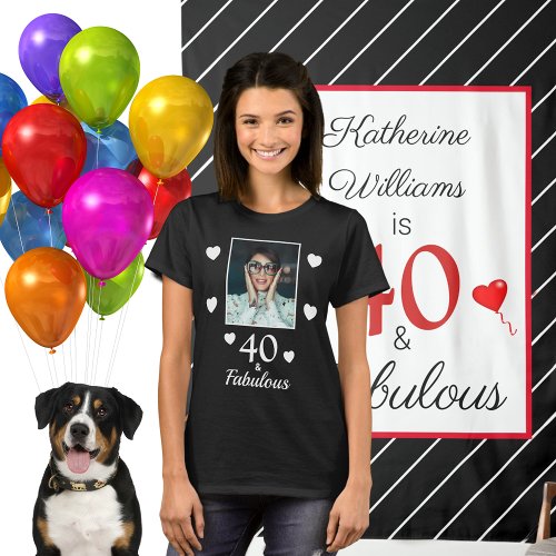 40 Fabulous 40th Birthday Photo Black White Womens T_Shirt