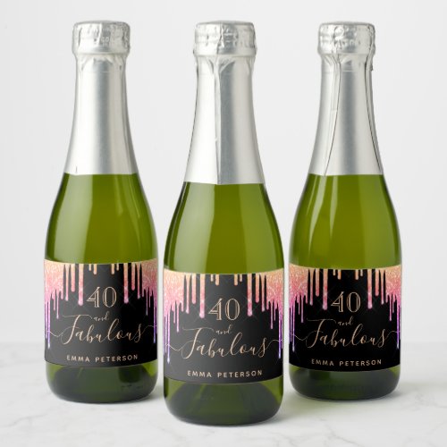 40 fabulous birthday black glitter pink name sparkling wine label