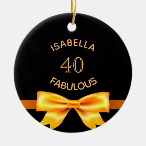 40 fabulous birthday black gold bow name ceramic ornament