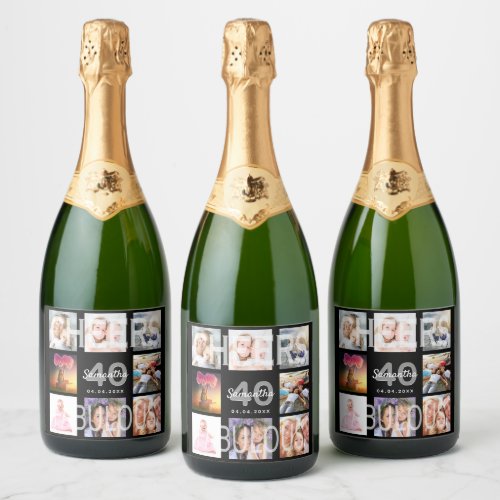 40 fabulous birthday black photo collage cheers sparkling wine label