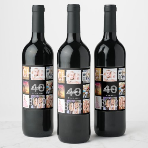 40 fabulous birthday black photo collage wine label