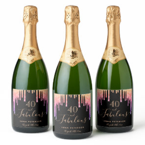 40 fabulous birthday black pink gold glitter sparkling wine label