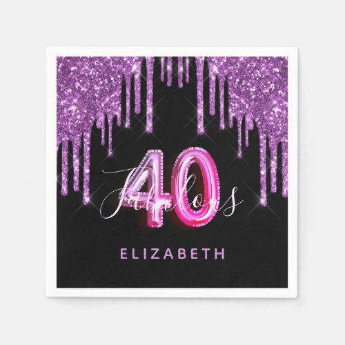 40 Fabulous birthday black purple glitter sparkle Napkins