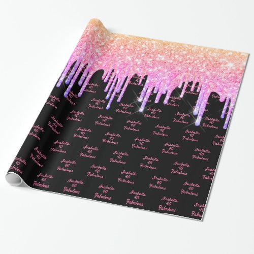 40 Fabulous birthday black rainbow pink glitter Wrapping Paper