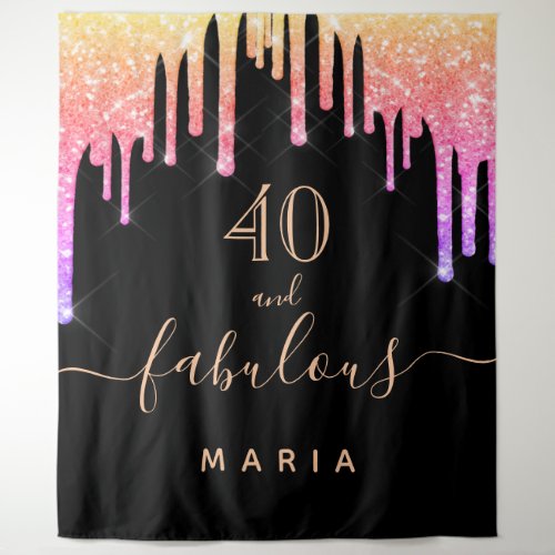 40 fabulous birthday glitter black rainbow sparkle tapestry