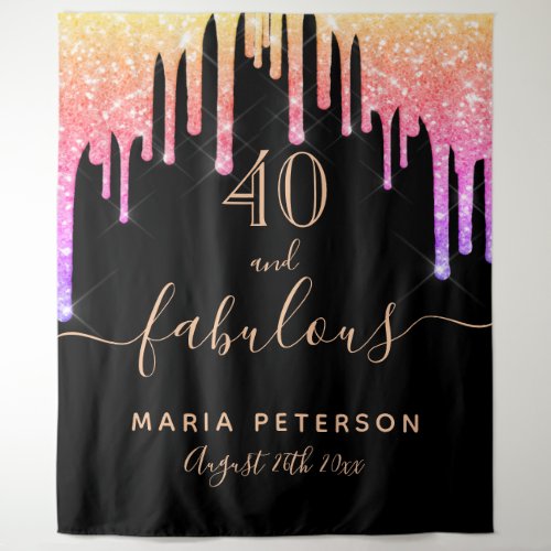 40 fabulous birthday glitter black rainbow sparkle tapestry