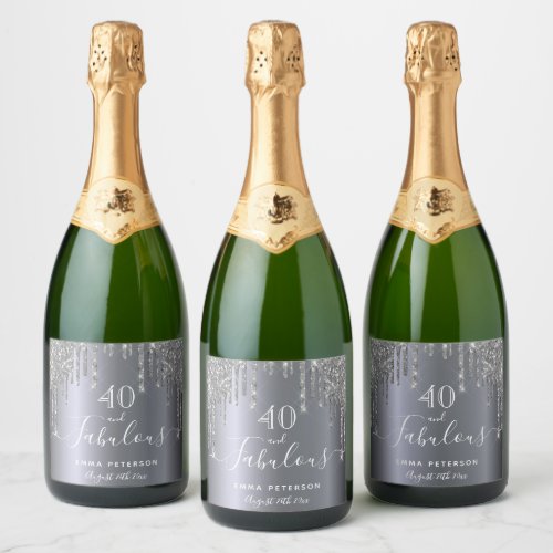 40 fabulous birthday glitter silver sparkle sparkling wine label