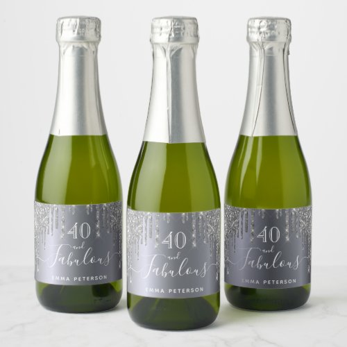 40 fabulous birthday glitter sparkle silver sparkling wine label