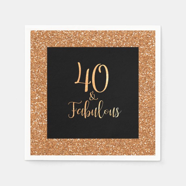 40 & Fabulous Birthday Gold Glitter Black Napkins (Front)