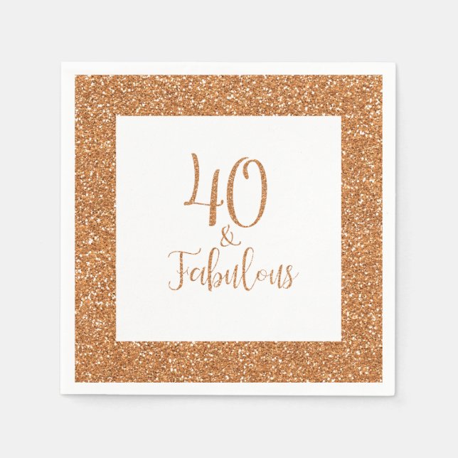 40 & Fabulous Birthday Gold Glitter Napkins (Front)