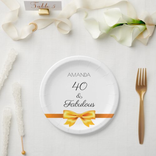 40 fabulous birthday gold white name paper plates