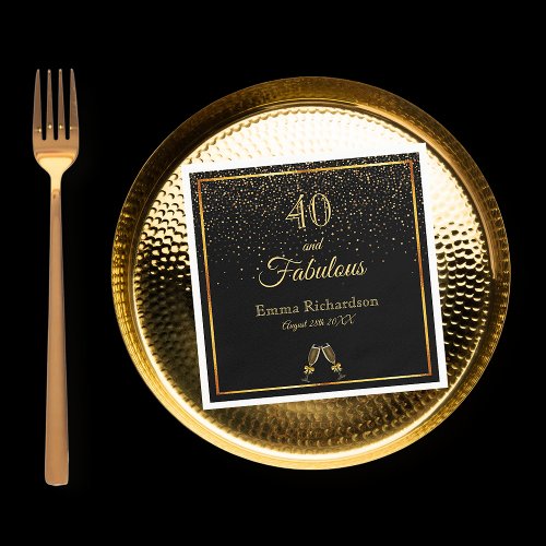 40 fabulous birthday party black gold name napkins