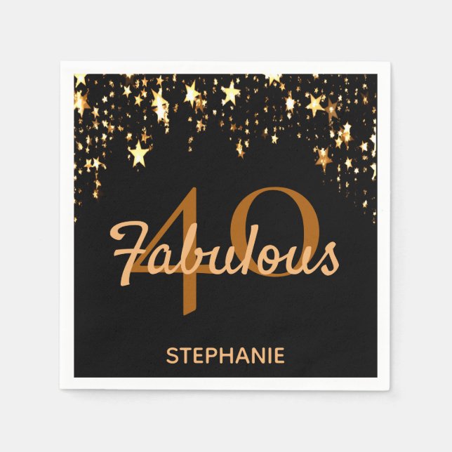 40 fabulous birthday party black golden stars napkins (Front)
