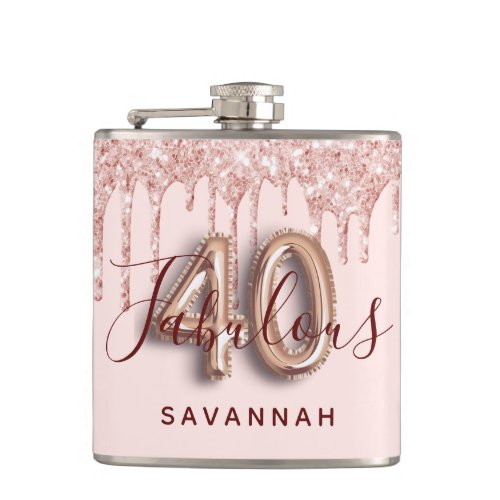 40 fabulous birthday party rose gold glitter pink flask