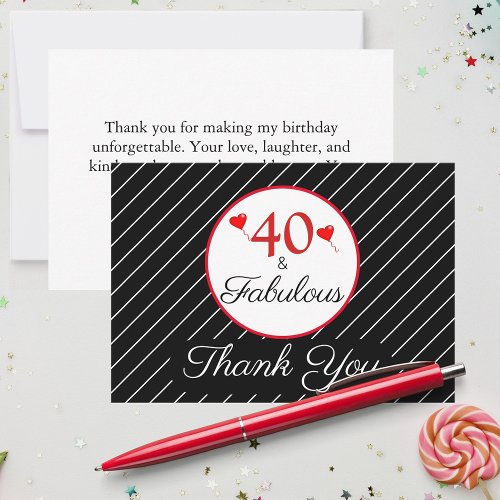40  Fabulous Birthday Photo Black Thank You Card
