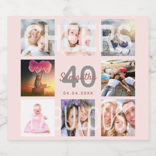40  fabulous birthday photo collage rose gold sparkling wine label