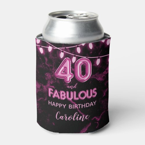 40  Fabulous Birthday Pink  Black Balloon Lights Can Cooler