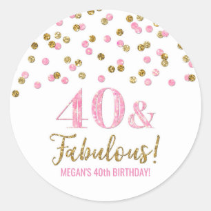 40 & Fabulous Birthday Pink Gold Confetti Classic Round Sticker