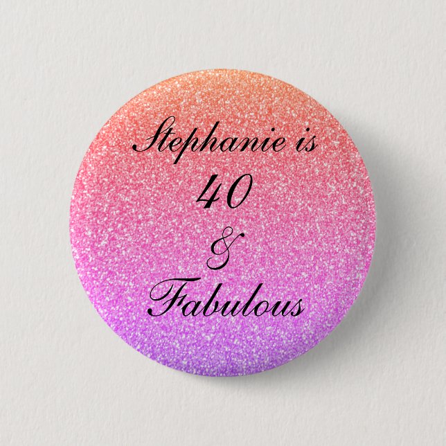 40 Fabulous Birthday Pink Purple Glitter Patterns Button (Front)