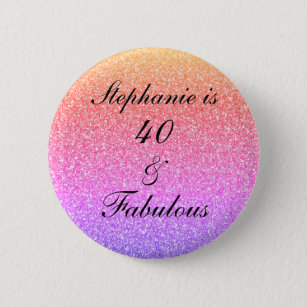 40 Fabulous Birthday Pink Purple Glitter Patterns Button