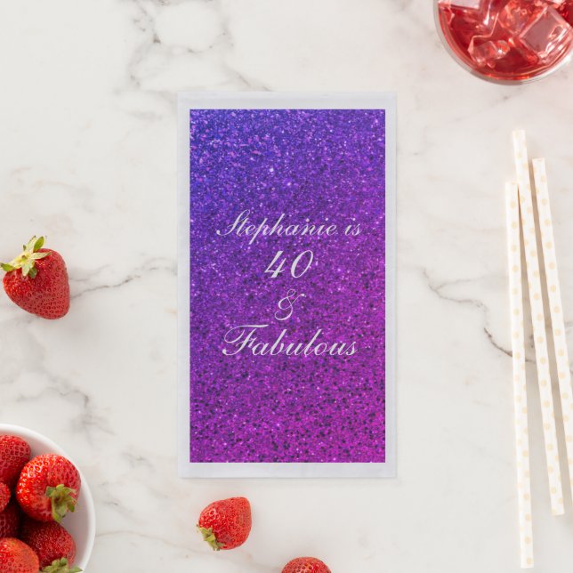 40 & Fabulous Birthday Pink Purple Glitter Silver Paper Guest Towels (Insitu)