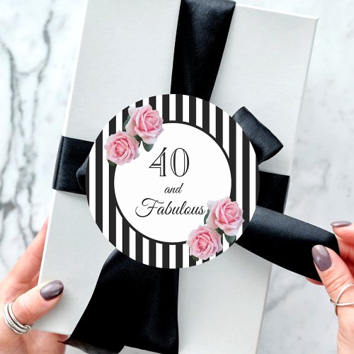 40 fabulous birthday pink roses black white classic round sticker