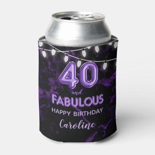 40  Fabulous Birthday Purple Black Balloon Lights Can Cooler